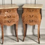 a pair of stunning vintage french three drawer marble top bedside cabinets