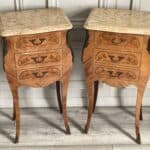 a pair of stunning vintage french three drawer marble top bedside cabinets