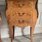 a pair of stunning vintage french three drawer marble top bedside cabinets