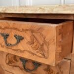 a pair of stunning vintage french three drawer marble top bedside cabinets