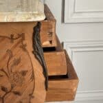 a pair of stunning vintage french three drawer marble top bedside cabinets