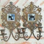 antique pair of highly decorative french bronze wall sconces