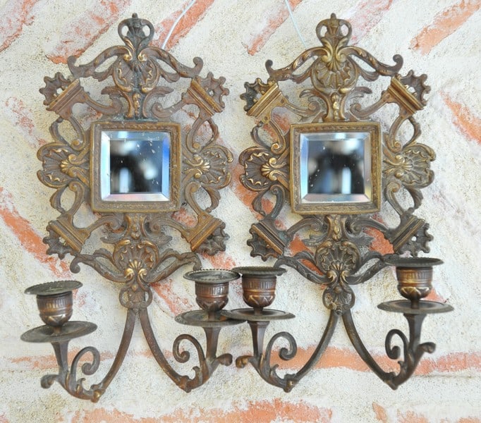 antique pair of highly decorative french bronze wall sconces