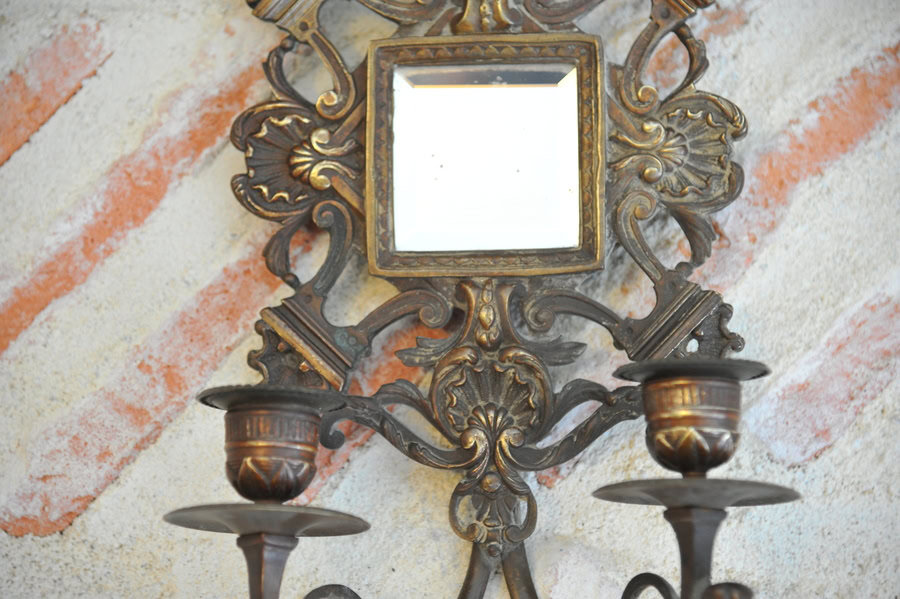 antique pair of highly decorative french bronze wall sconces