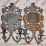 antique pair of highly decorative french bronze wall sconces