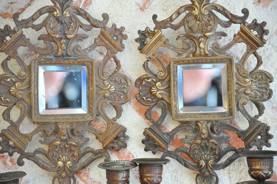 antique pair of highly decorative french bronze wall sconces