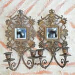 antique pair of highly decorative french bronze wall sconces