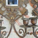 antique pair of highly decorative french bronze wall sconces