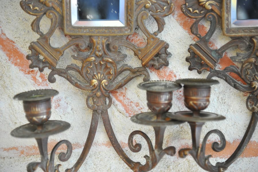 antique pair of highly decorative french bronze wall sconces