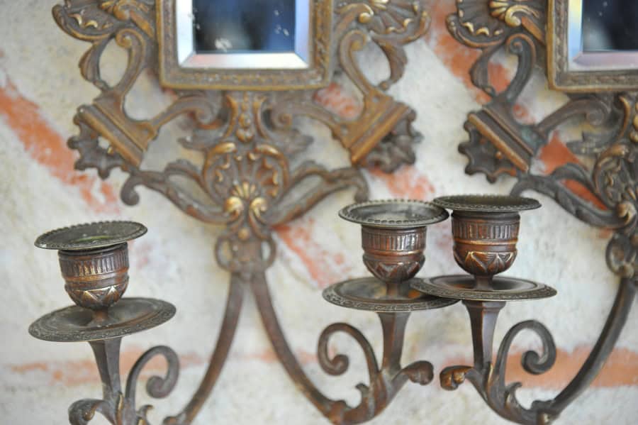 antique pair of highly decorative french bronze wall sconces