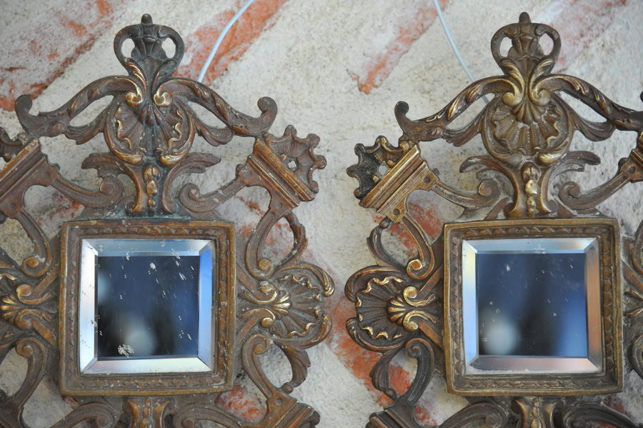 antique pair of highly decorative french bronze wall sconces