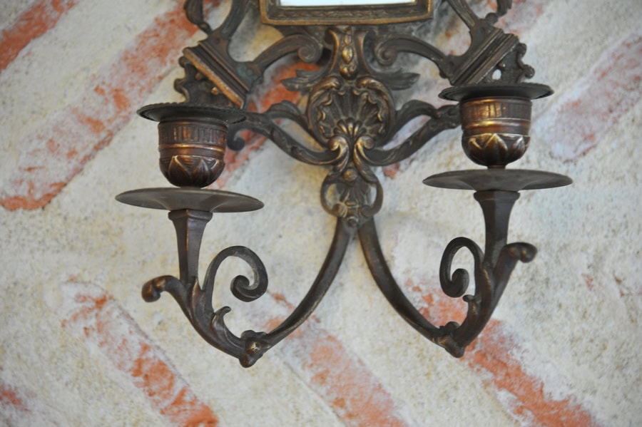 antique pair of highly decorative french bronze wall sconces