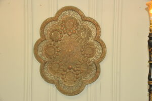 antique kashmiri repoussé copper tray silver plated pierced 19th century
