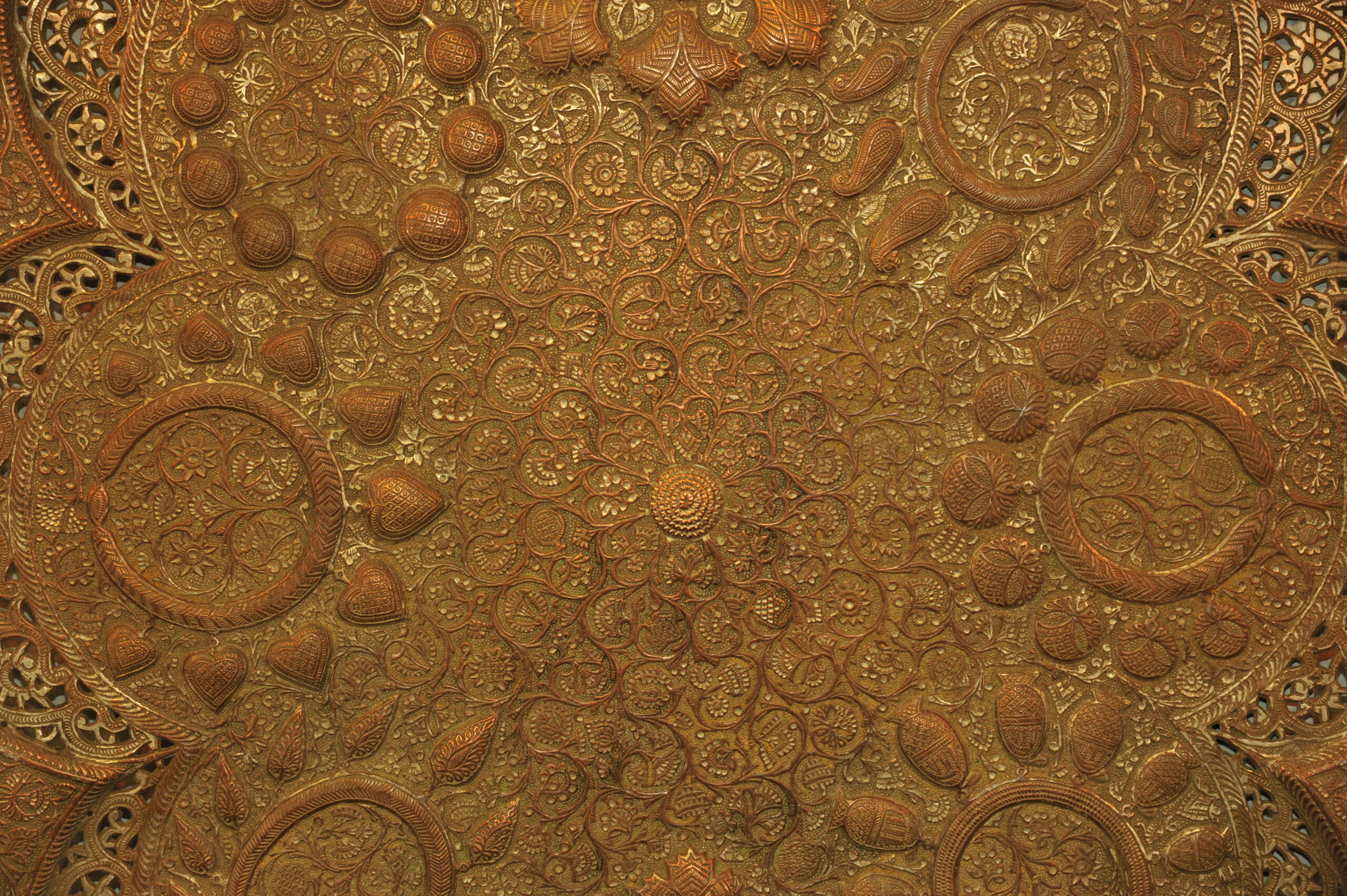 antique kashmiri repoussé copper tray silver plated pierced 19th century