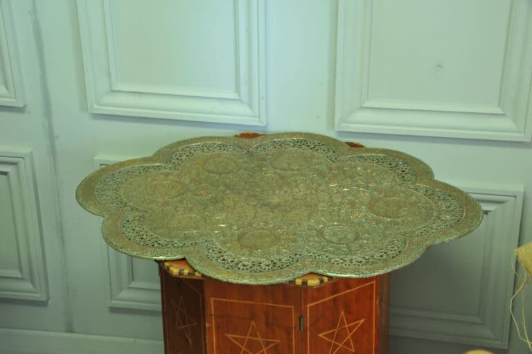antique kashmiri silver plate pierced repoussé copper tray