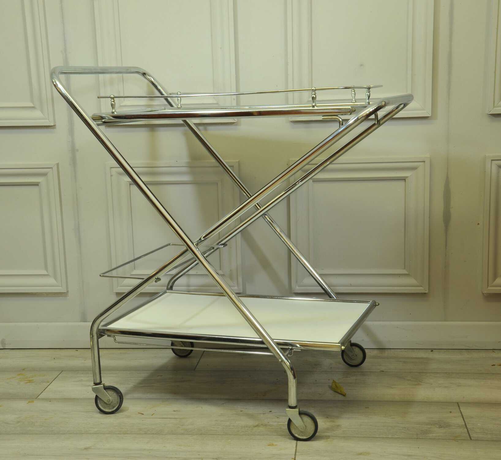 vintage mid c folding two tier drinks bar cart trolley