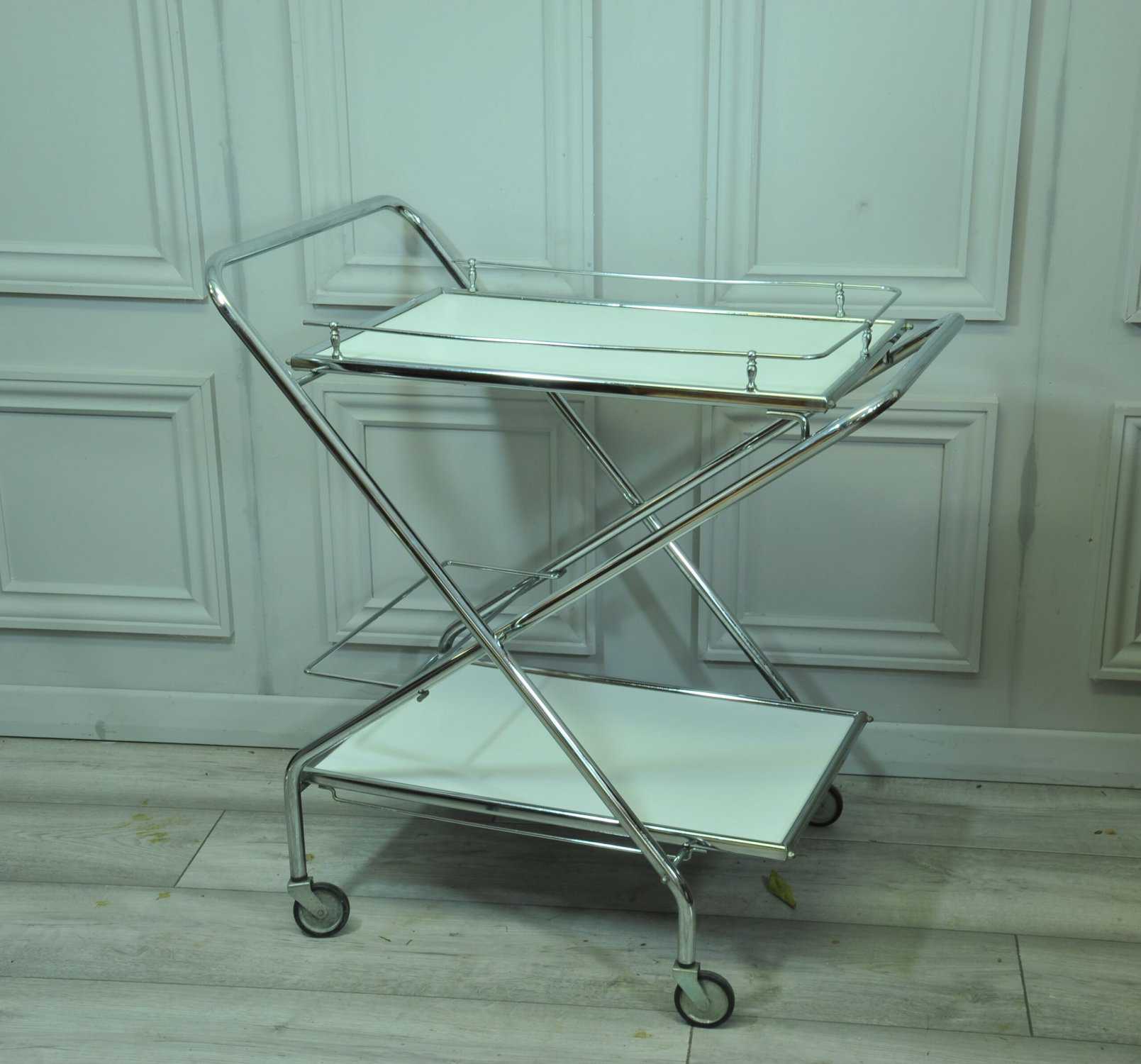 vintage mid c folding two tier drinks bar cart trolley