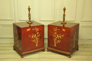 A good quality pair of Vintage English Chinoiserie decorated side Cabinets