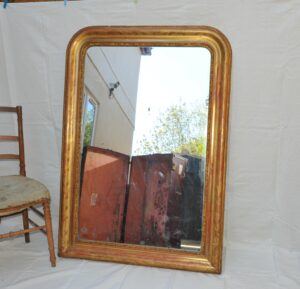 Very Large Antique French Louis Phillipe Arched Shoulder Gilt Gesso Mirror
