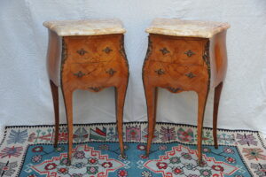 A Pair of Vintage Mid C French Marble Top Two Drawer Bedside Cabinets