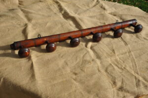 Vintage French Turned Wood Wall Mounted Six Branch Hat and Coat Rack
