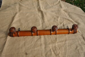 Vintage French Faux Bamboo Turned Wood Wall Mounted  Four Branch Hat and Coat Rack
