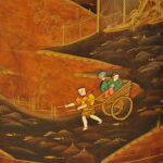 antique c.1910 chinoiserie demi lune cabinet hand painted gilt asian decor
