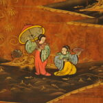 antique c.1910 chinoiserie demi lune cabinet hand painted gilt asian decor