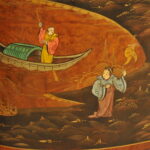 antique c.1910 chinoiserie demi lune cabinet hand painted gilt asian decor