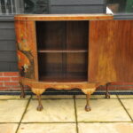 antique c.1910 chinoiserie demi lune cabinet hand painted gilt asian decor