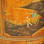 antique c.1910 chinoiserie demi lune cabinet hand painted gilt asian decor