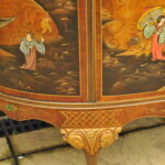 antique c.1910 chinoiserie demi lune cabinet hand painted gilt asian decor