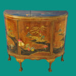 antique c.1910 chinoiserie demi lune cabinet hand painted gilt asian decor