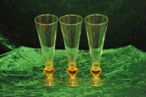 three vintage valentine orange heart stem drinking glasses