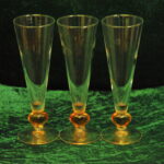 three vintage valentine orange heart stem drinking glasses