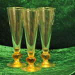 three vintage valentine orange heart stem drinking glasses