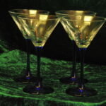 four vintage french champagne coupe glasses blue stemmed