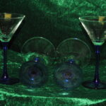 four vintage french champagne coupe glasses blue stemmed