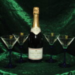 four vintage french champagne coupe glasses blue stemmed