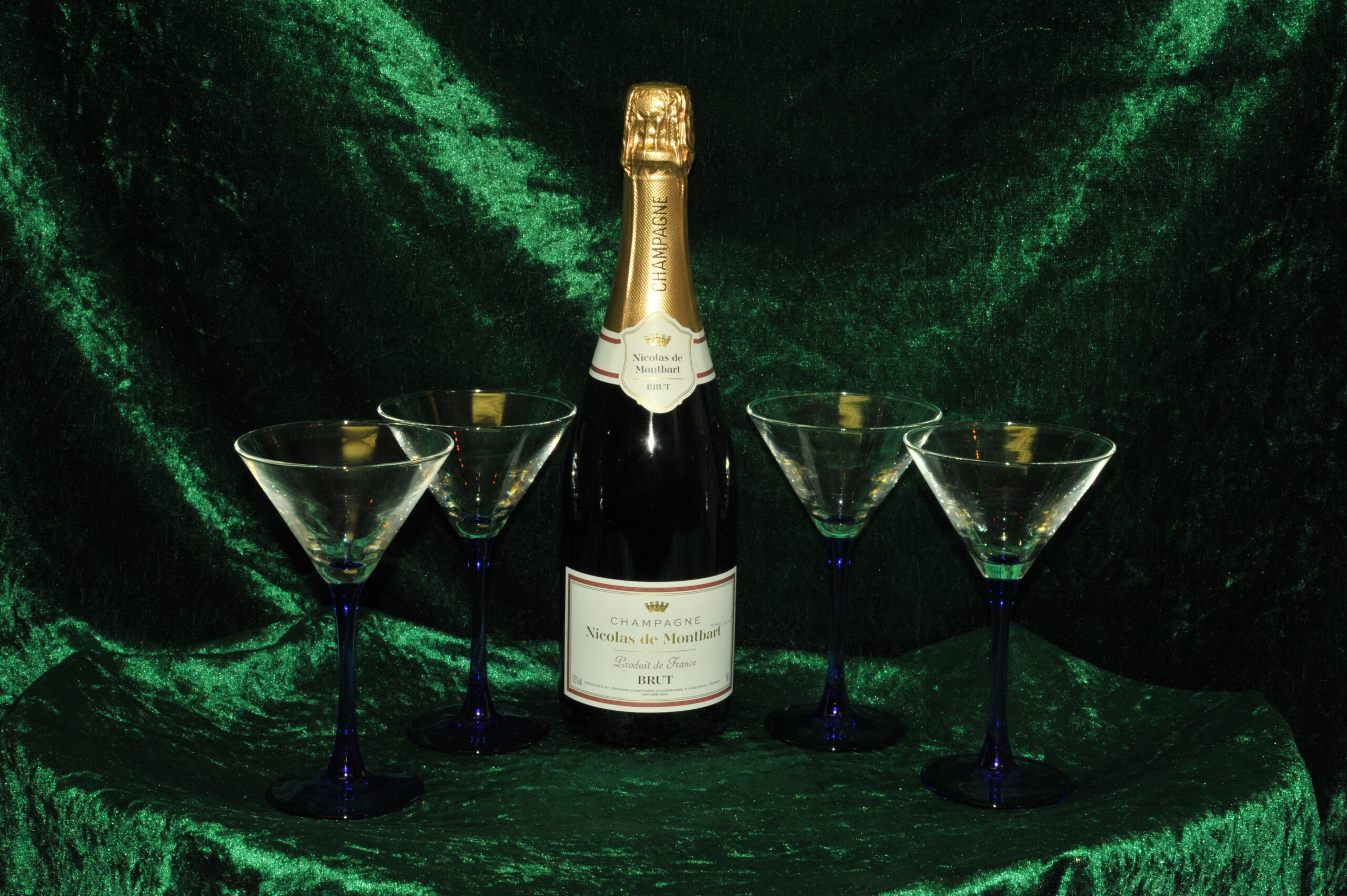 four vintage french champagne coupe glasses blue stemmed