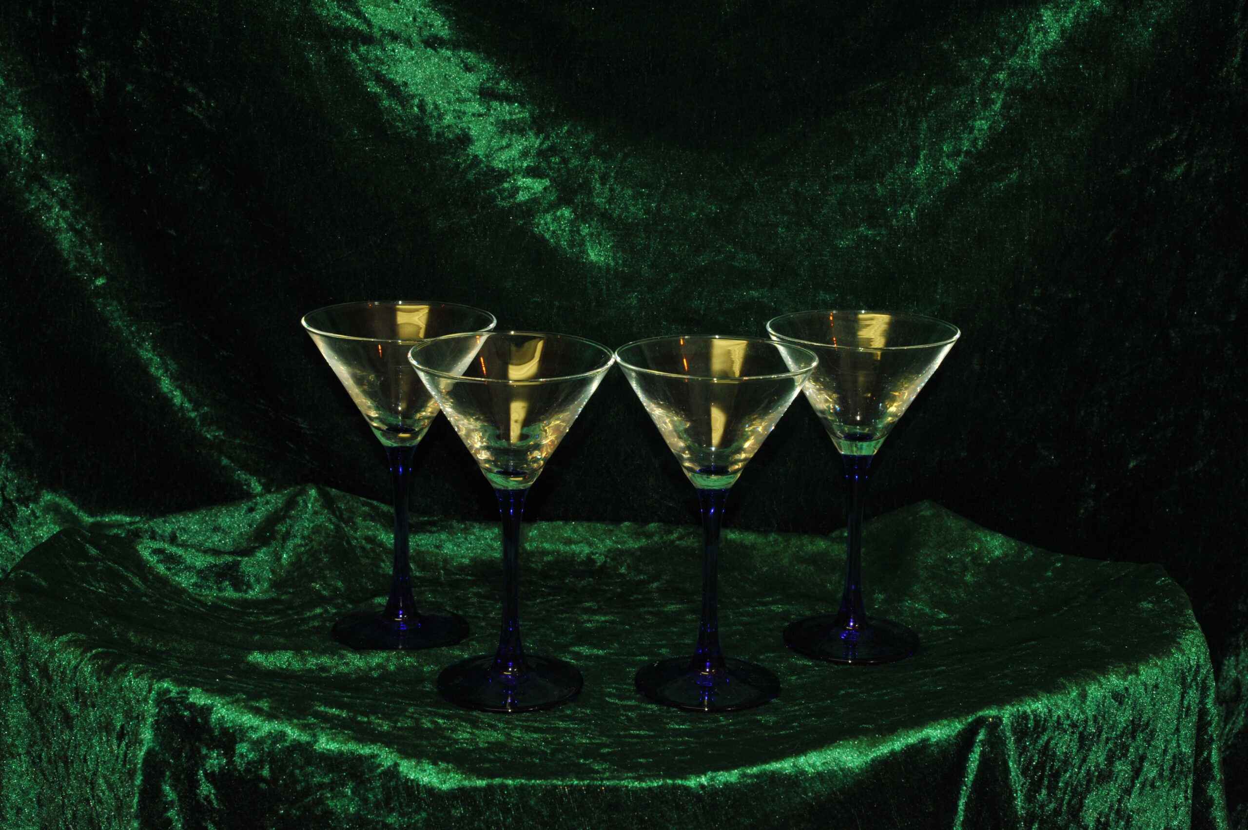 four vintage french champagne coupe glasses blue stemmed