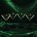 four vintage french champagne coupe glasses blue stemmed
