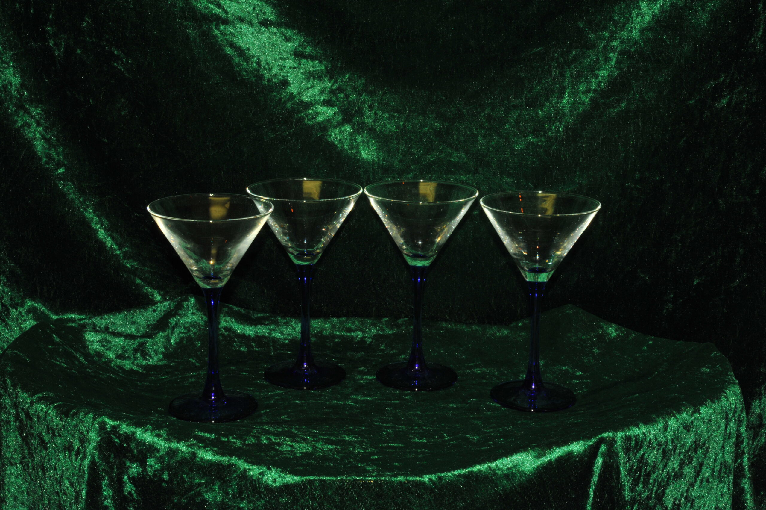 four vintage french champagne coupe glasses blue stemmed