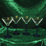 four vintage french champagne coupe glasses blue stemmed