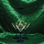 four vintage french champagne coupe glasses blue stemmed