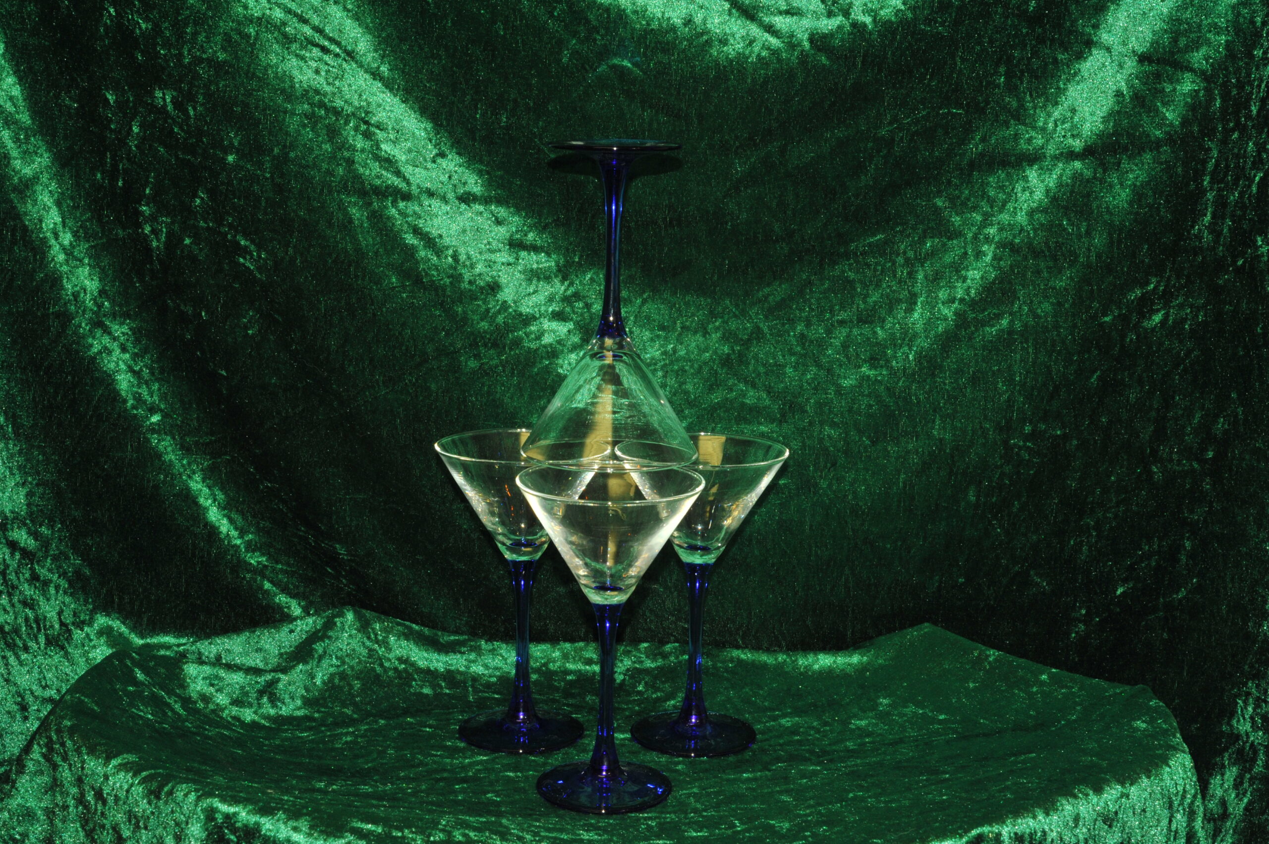 four vintage french champagne coupe glasses blue stemmed