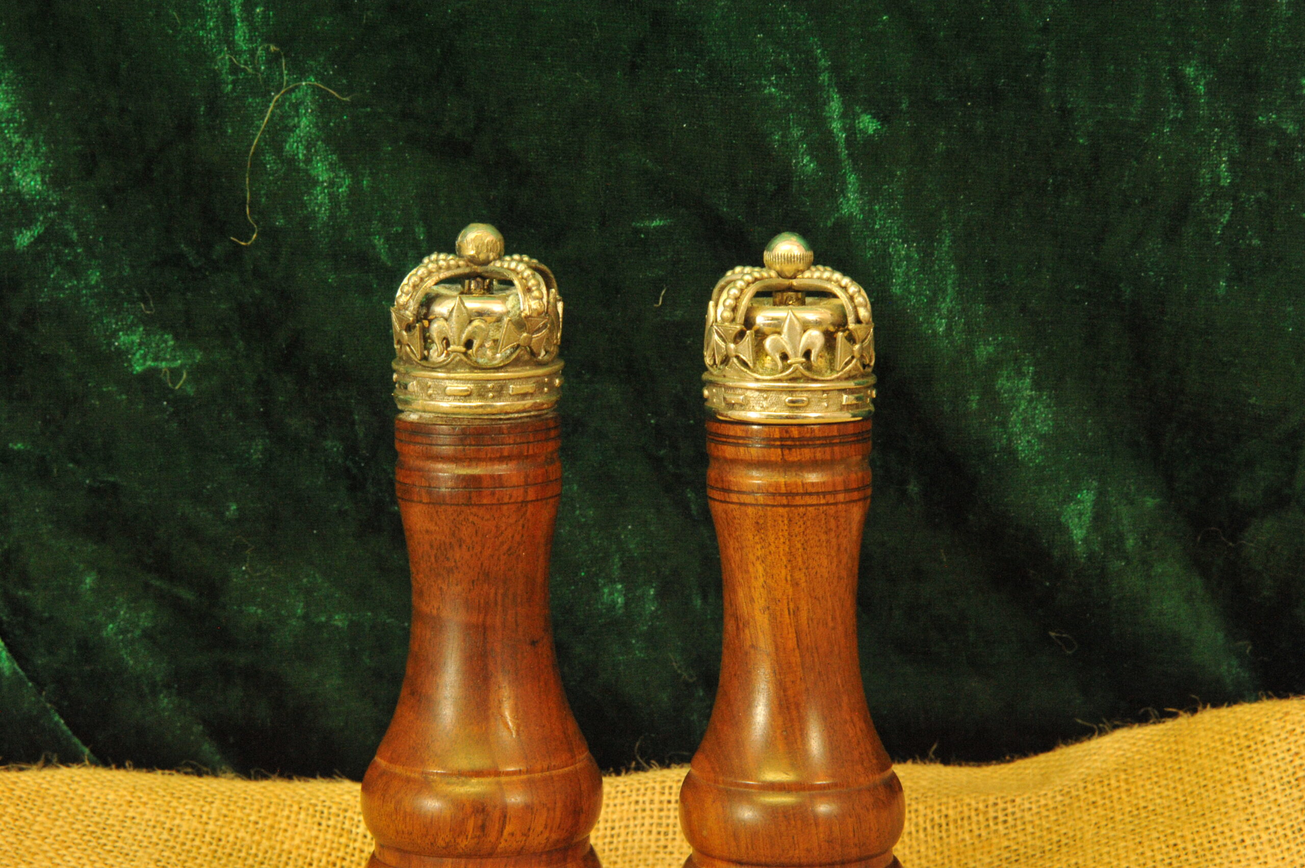 rare asprey london silver & walnut salt pepper mills – queen’s coronation