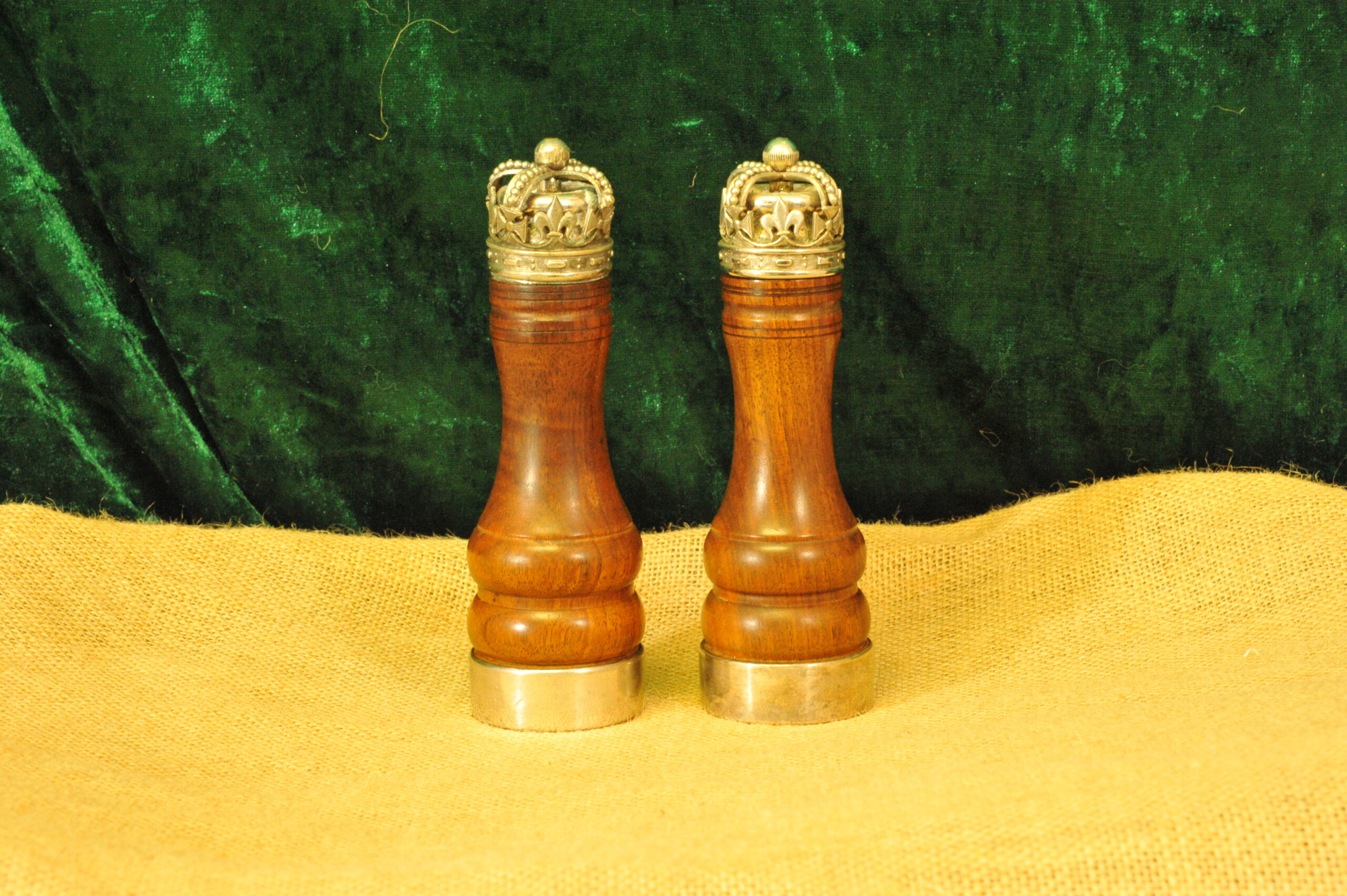 rare asprey london silver & walnut salt pepper mills – queen’s coronation