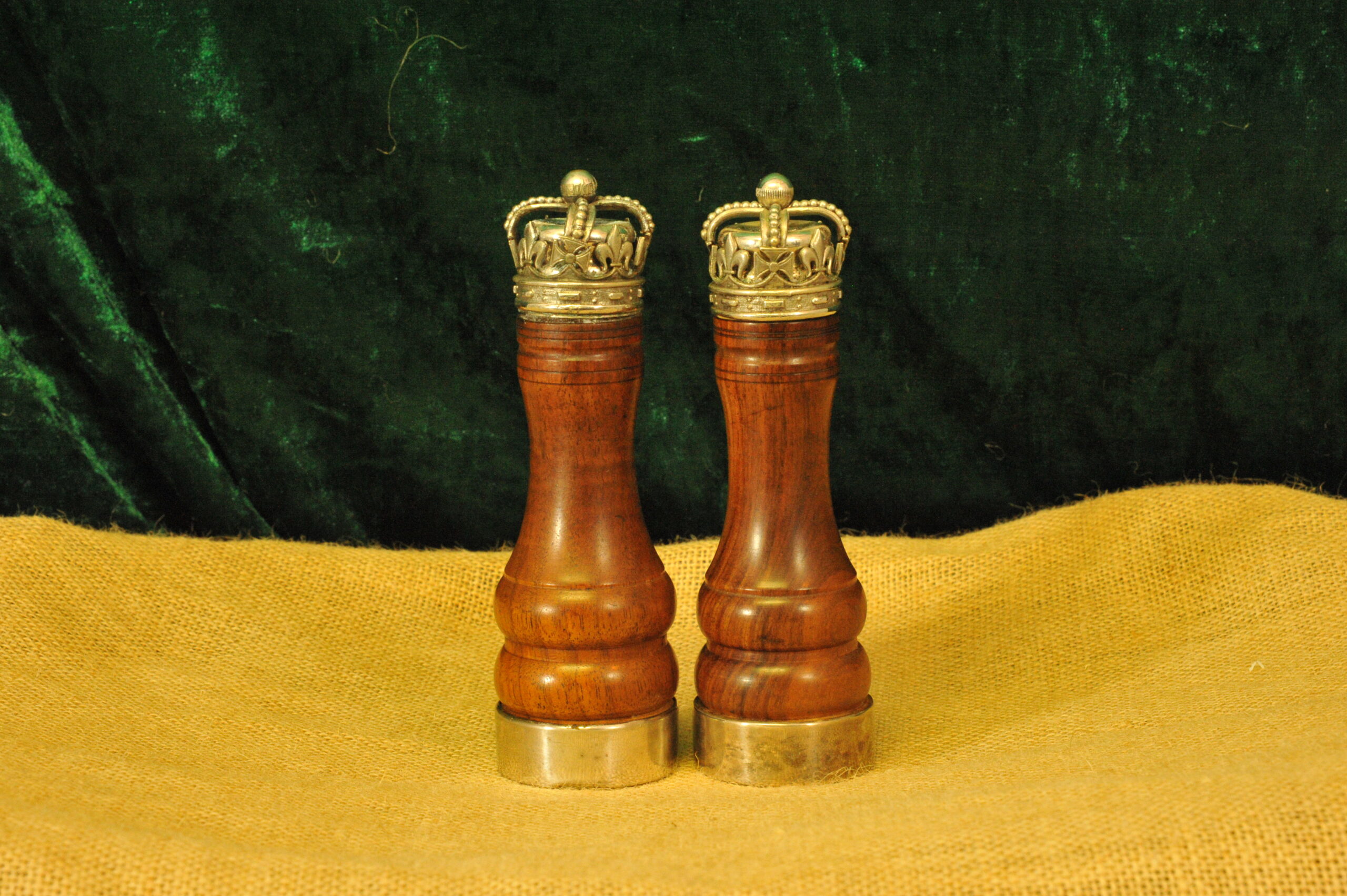 rare asprey london silver & walnut salt pepper mills – queen’s coronation