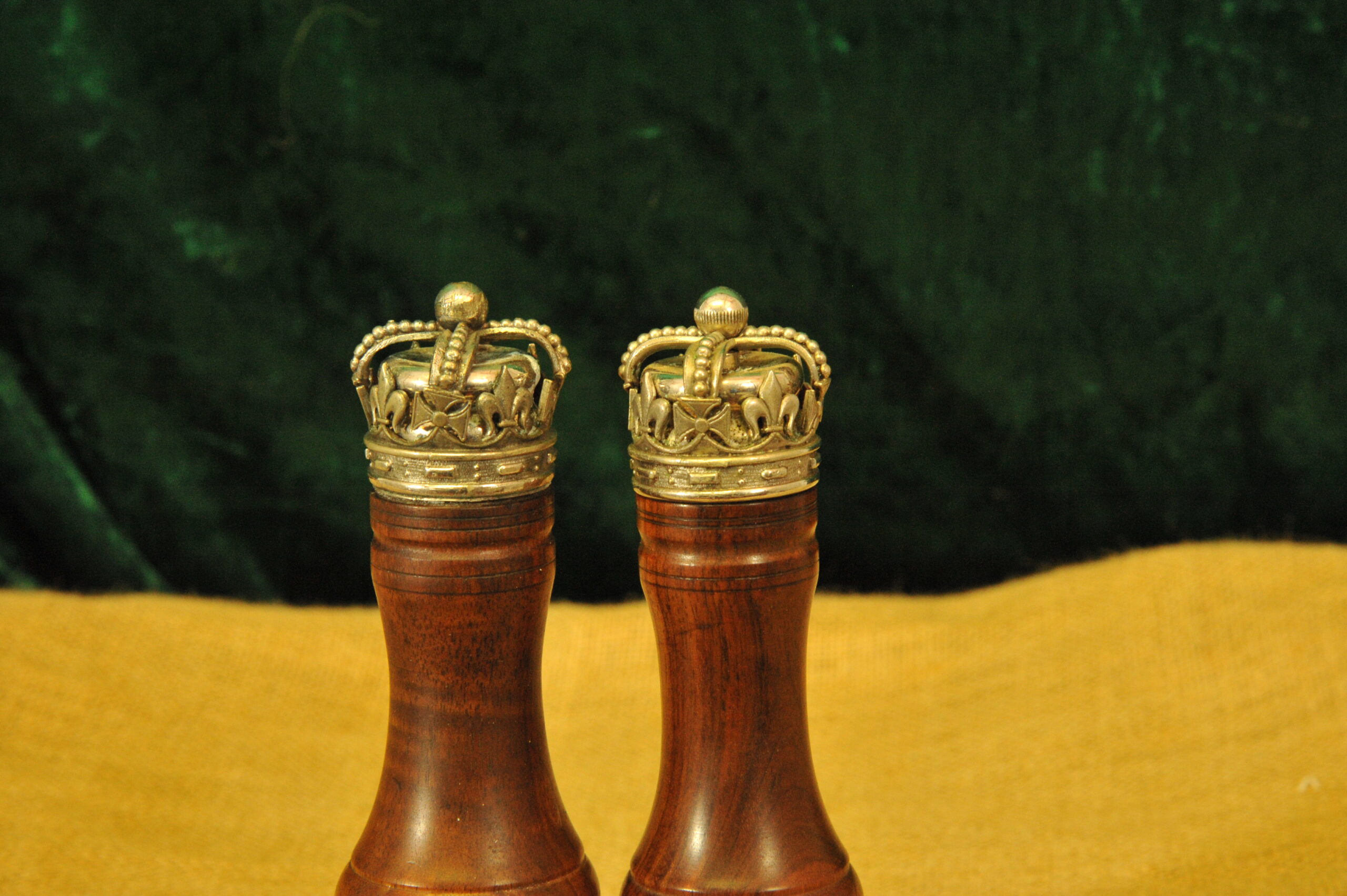 rare asprey london silver & walnut salt pepper mills – queen’s coronation
